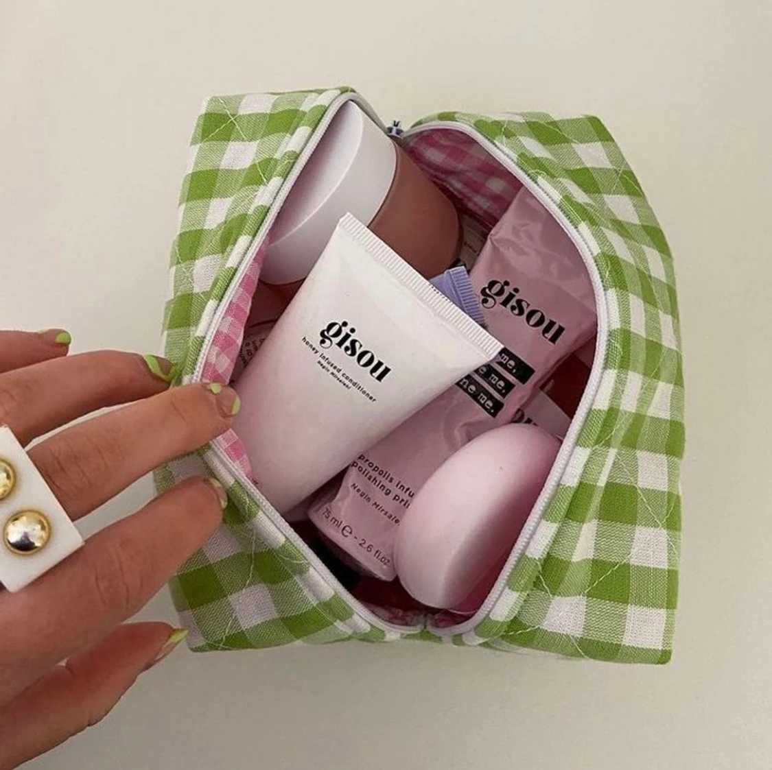 Grön-vit rutig necessär  - 90