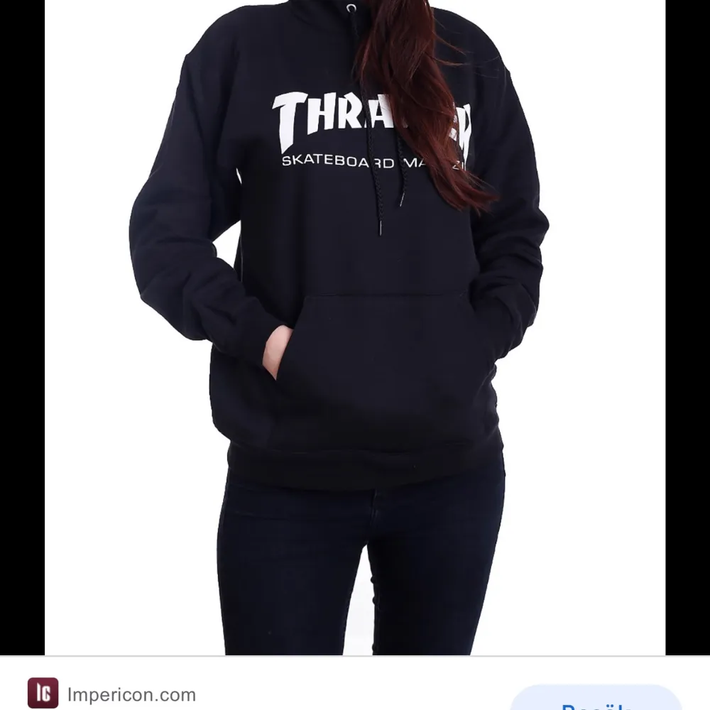 Säljer nu min äkta trasher hoodie för den kommer inte till användning. Strl S men jag har själv XS och den passar super, skulle också passa nån som har M. Bra skick.  Ordinarie pris: 1200 kr. Tröjor & Koftor.