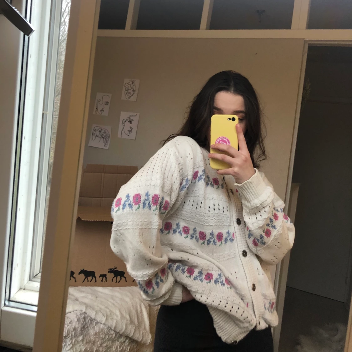 Blommig Cardigan - 90