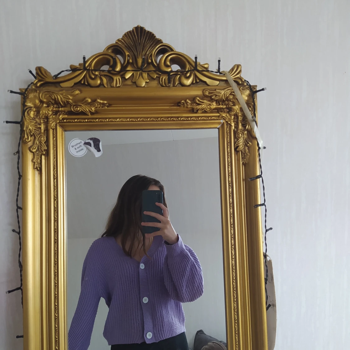 Lila stickad kofta - 90