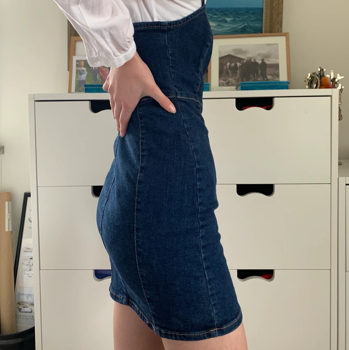 Mellanblå Kort Jeansklänning  - 91