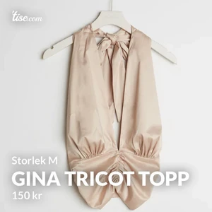 Satin topp M - Säljer denna fina topp från Gina tricot som inte säljs längre. Köpte den från en annan tjej på Plick men den var lite för stor för mig :(( jättefin till nyår eller fest, säljer i beige! Man kan knyta den på olika sätt. Storlek M Nypris: 299 kr.  Mitt pris: 150 inkl frakt.