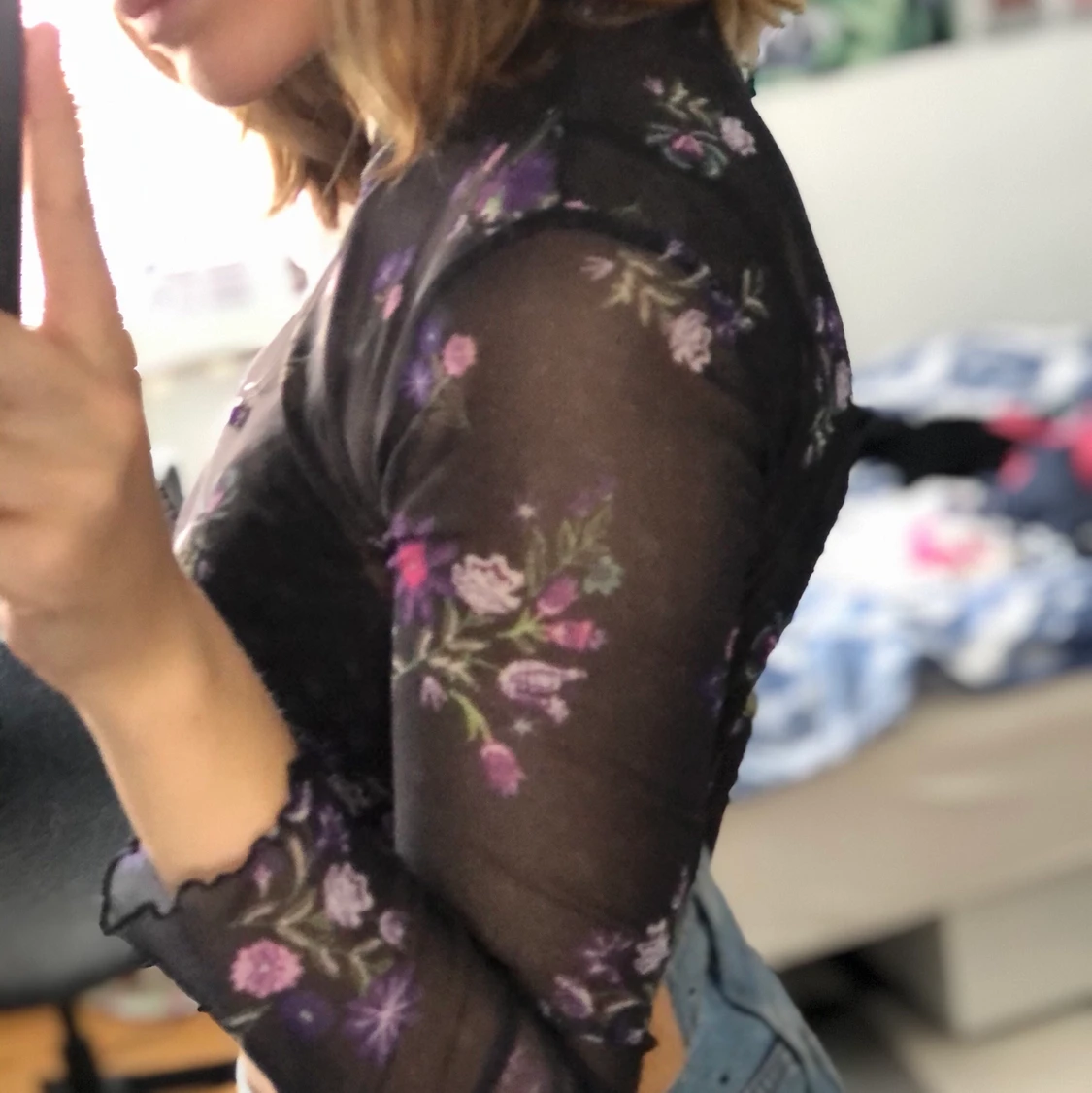 blommig mesh tröja - 90