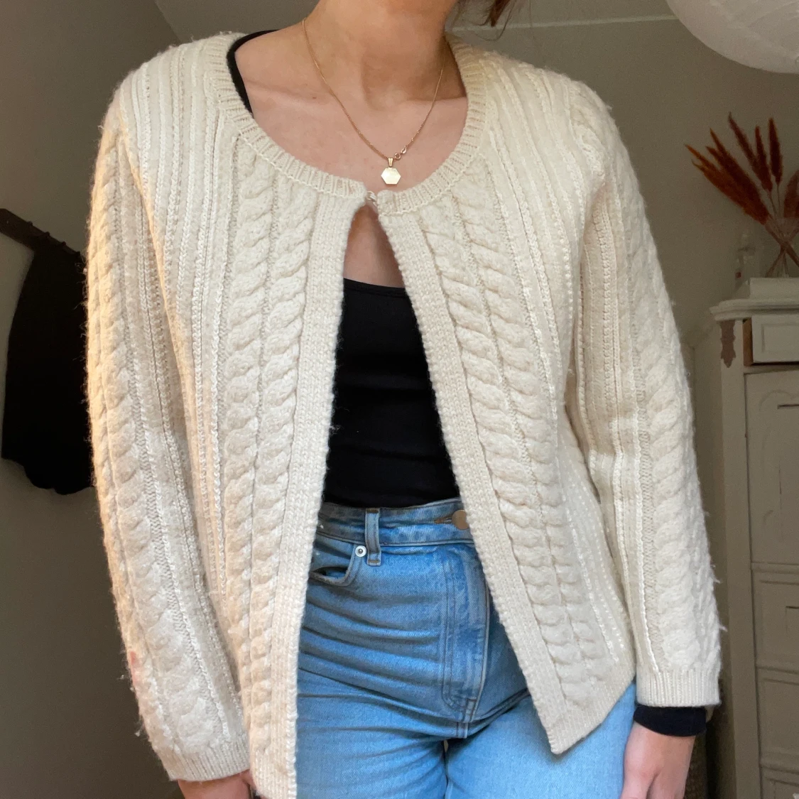 Stickad kofta i ullblandning - 91