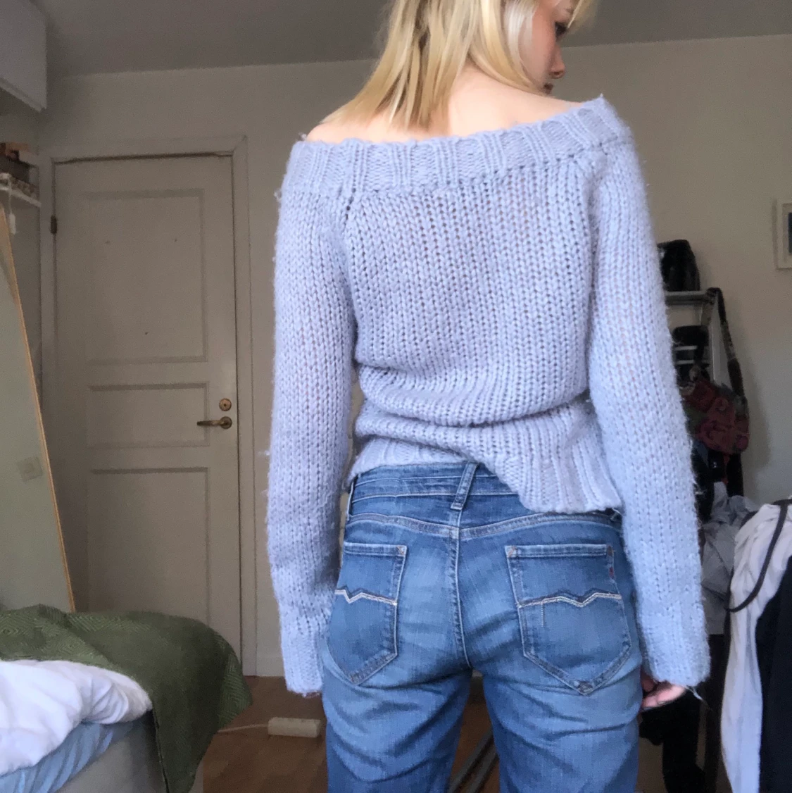 Ljusblå stickad tröja  - 90