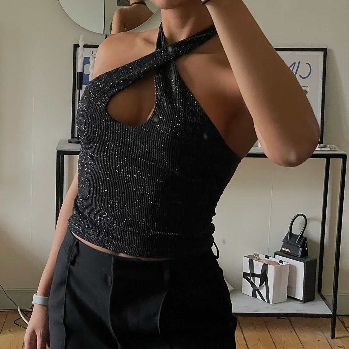 Glittrig svart festtopp