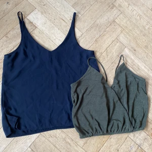 Topp - Svart linne i tunt ”flygigt” tyg (se sista bild för fallet). Mörkgrönt, lätt glittrigt cropat linne (andra bild för liiinte mer rättvis bild av tyget). Möts å fraktar.