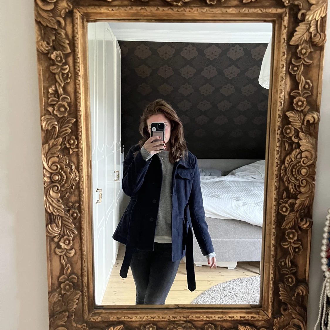 marin blå kort kappa med skärp - 90