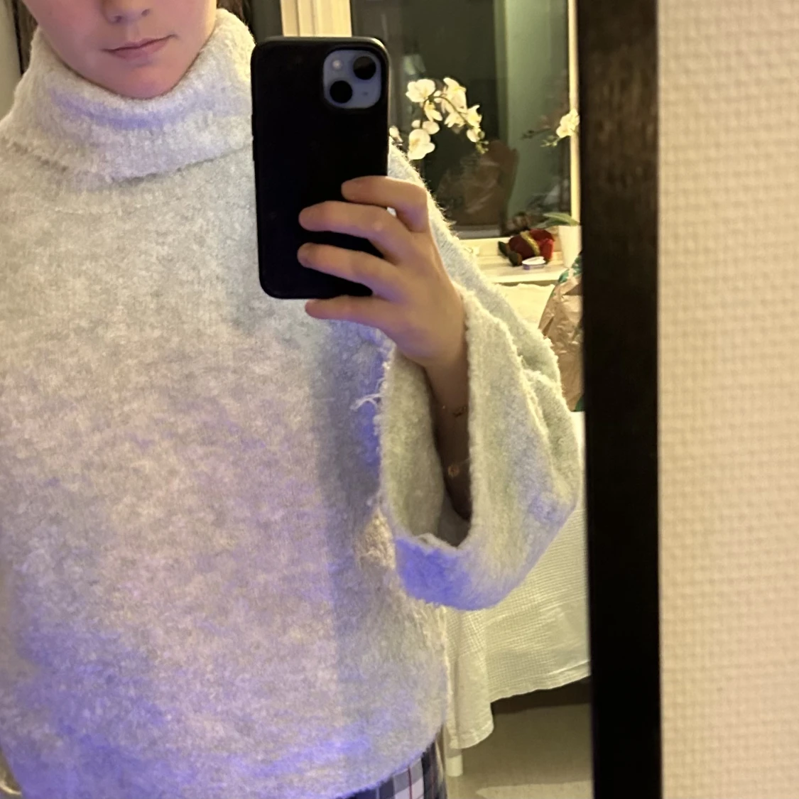 Grå stickad tröja  - 90