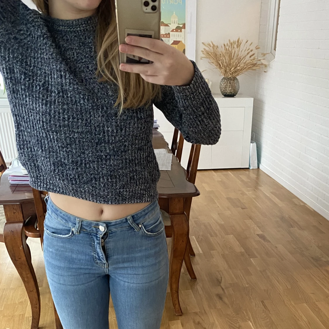 Mörkblå stickad tröja💙 - 90