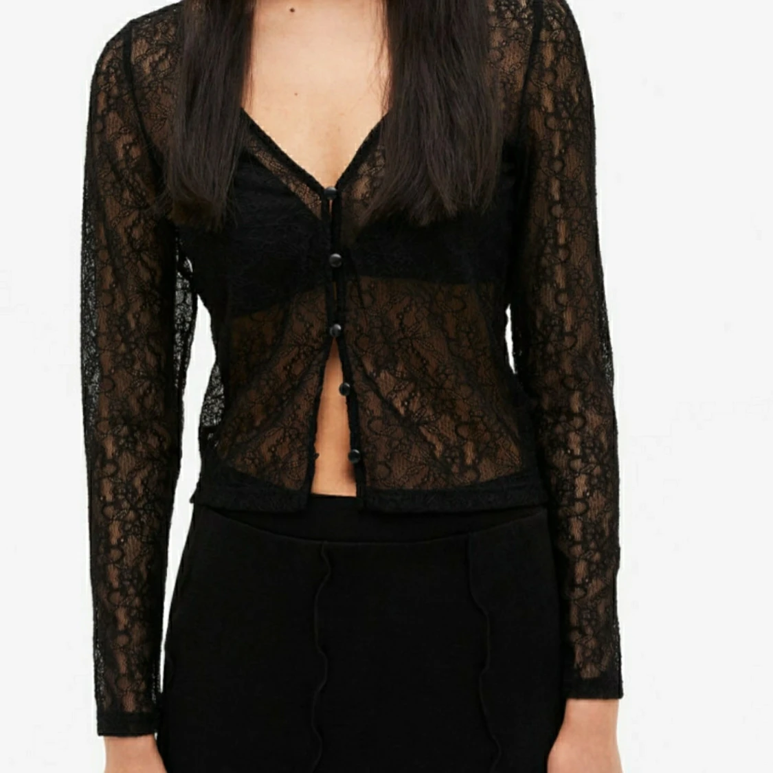 Svart långärmad spets top - 91