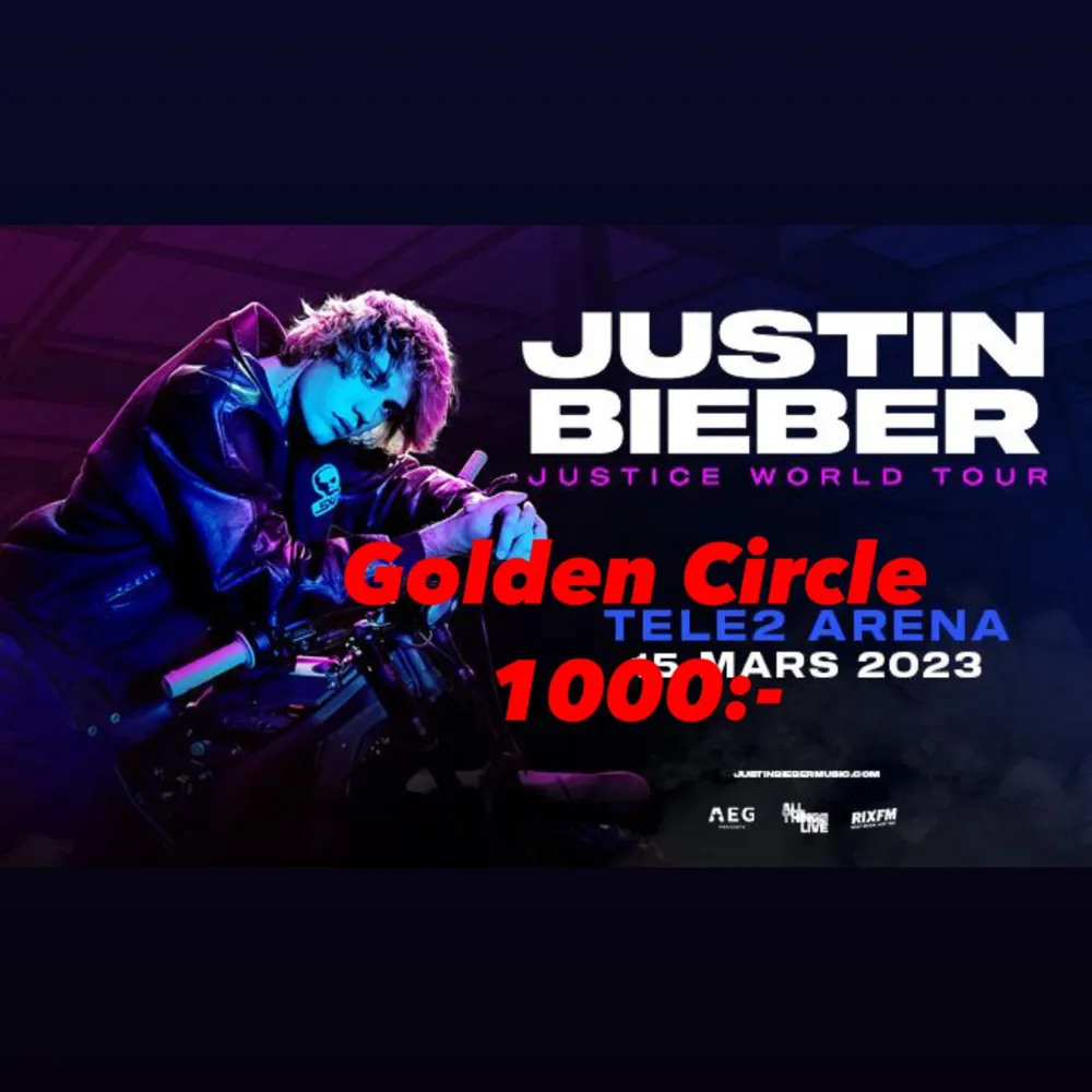 Säljer 3st Golden Circle biljetter till Justins konsert i Sthlm 2023. 3000kr för alla 3 biljetter ❌ — Bud på 3500kr. Övrigt.