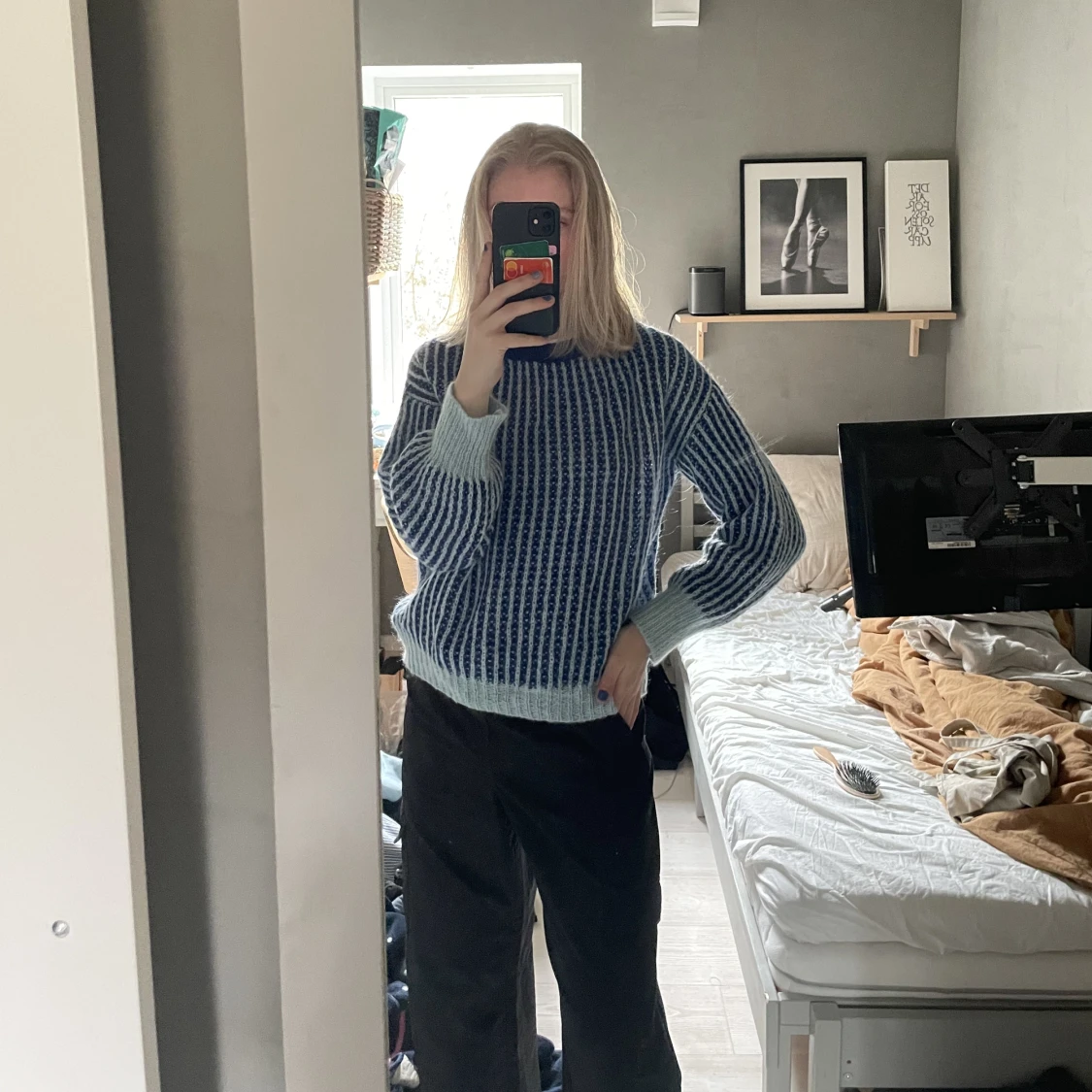 blå stickad tröja  - 90