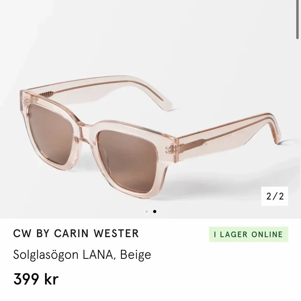 Säljer helt  nya Carin Wester lana solglasögon i färgen beige med prislapp kvar.  Säljer pga passade inte mig. Nypris 399kr, säljer för 250kr INK frakt. Övrigt.