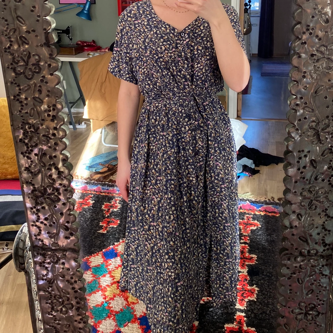 Blommig vintage klänning strl M-L - 90