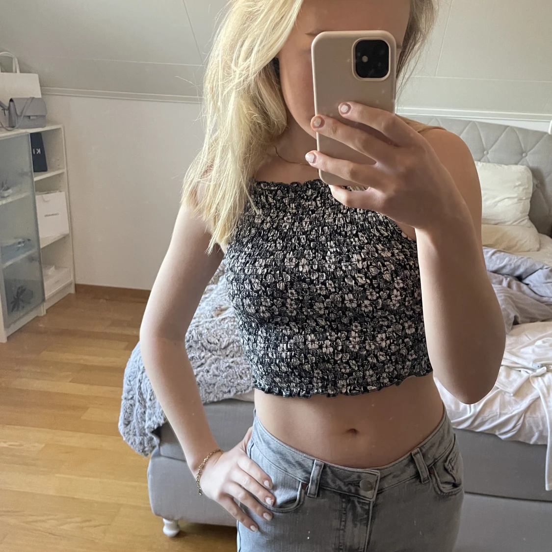 Mönstrad croppad topp - 90