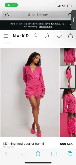 Rosa klänning!  - Hej!  Jag säljer denna super fina klänningen som tyvärr inte passade mig⭐️   Klänningen är ifrån NA-KD och är i storlek 34. Lappen finns kvar!💕  Nypris, 599kr  Säljer för 399kr