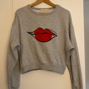 Sweatshirt Carin Wester S - Grå sweatshirt med tryck från Carin Wester. Storlek S men lite kortare i modellen. Muddar i ärmar och nedtill.