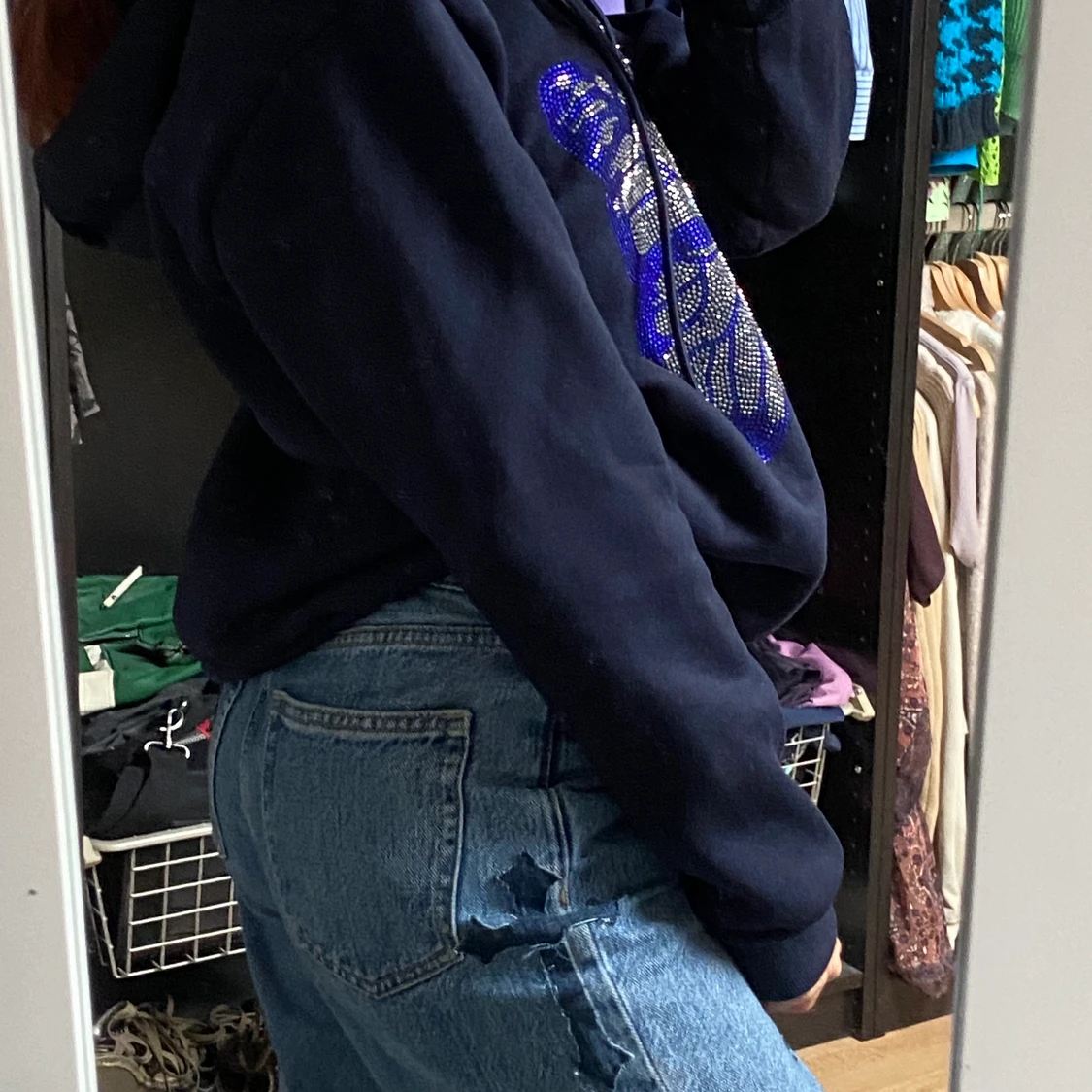 Marinblå glittrig fjäril zipup  - 91