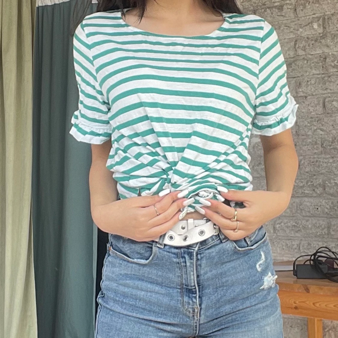 Striped green white tshirt - 90