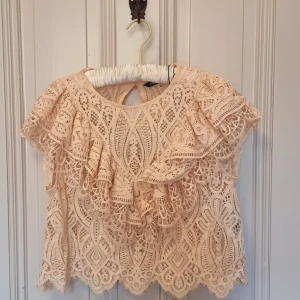 Zara blus - Skitt snygg nu på hösten! Välldigt läcker. Alldrig andvänd. Rosa spets blus. Köpt i år.  Köpt i L men passar mer som en S eller M. Blusen är kort men inte som en magtröja❤❤❤ Säljer för att den är för liten🥰🥰