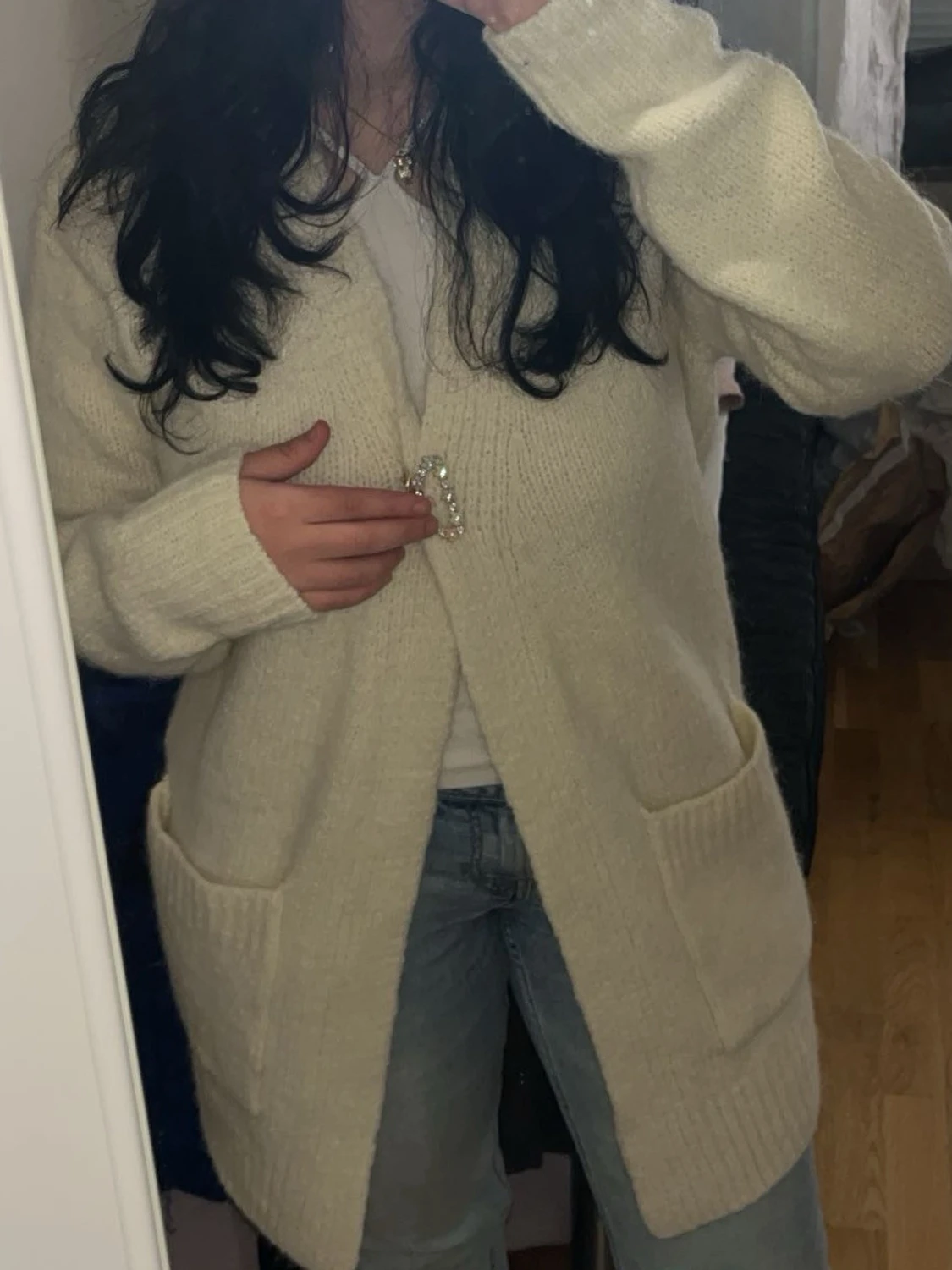 Beige stickad kofta - 1