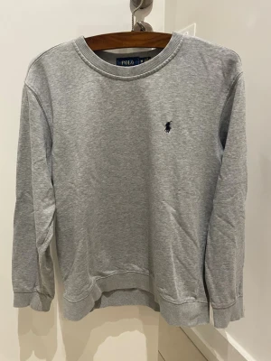 Grå sweatshirt från Polo Ralph Lauren - Snygg grå sweatshirt från Polo Ralph Lauren i storlek M. Tröjan har rund hals, ribbade muddar och det klassiska broderade Polo-logot på bröstet. Tillverkad i mjuk bomull för skön komfort och enkel stil. 200kr eller rimligt bud, tveka inte med frågor.