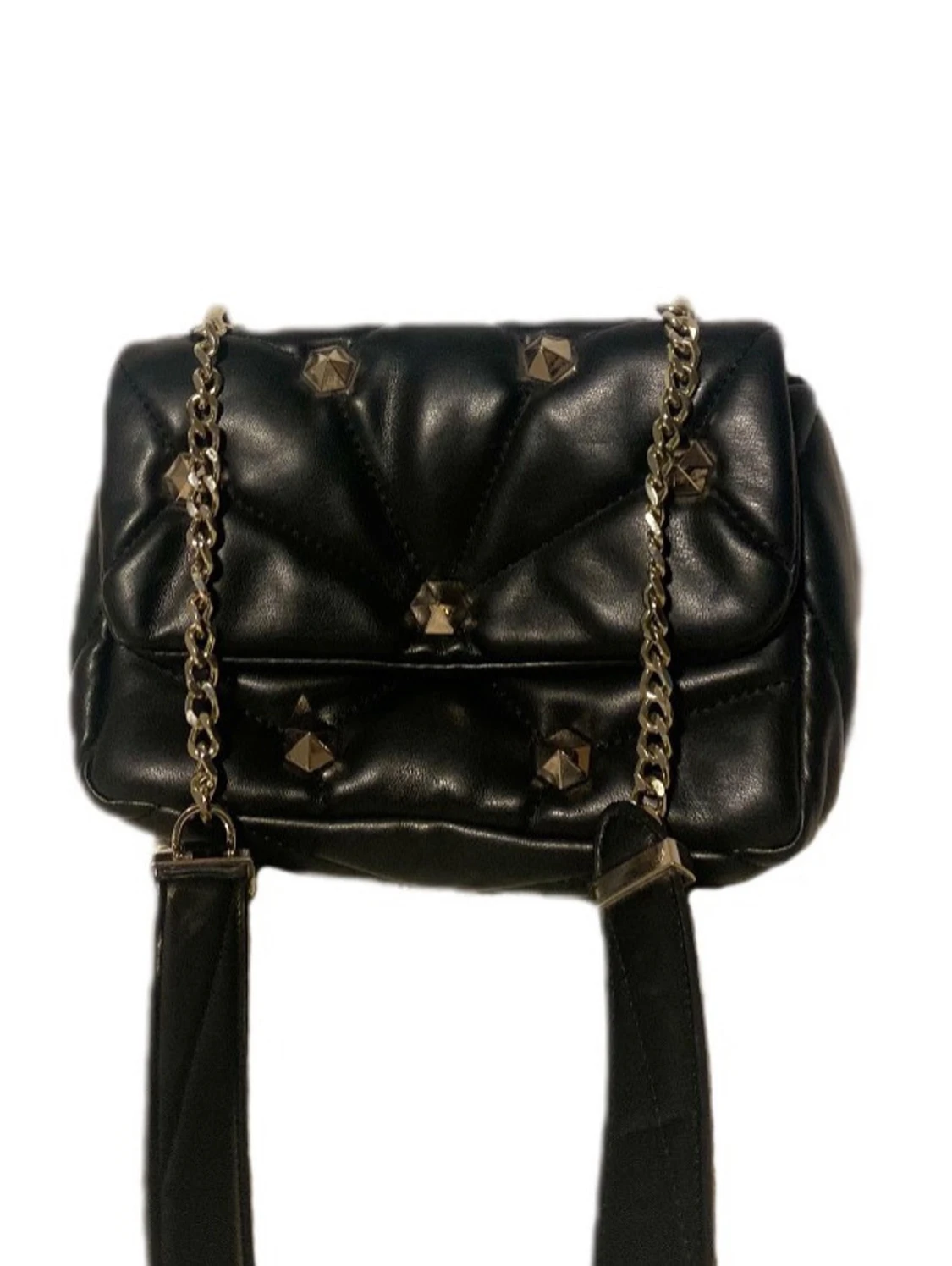 Svart quiltad axelväska med nitar - 1