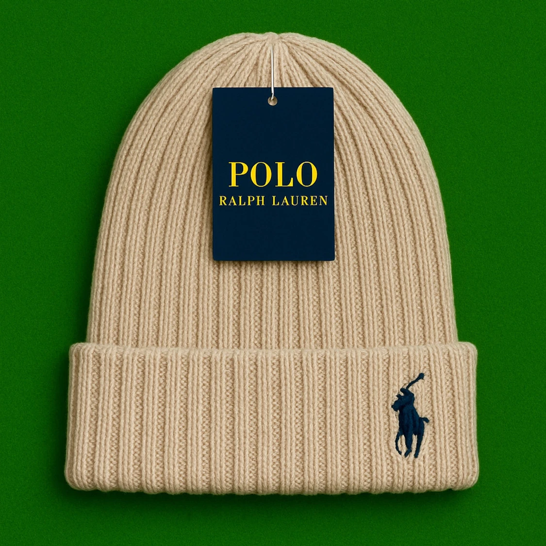 Beige ribbad mössa Polo Ralph Lauren