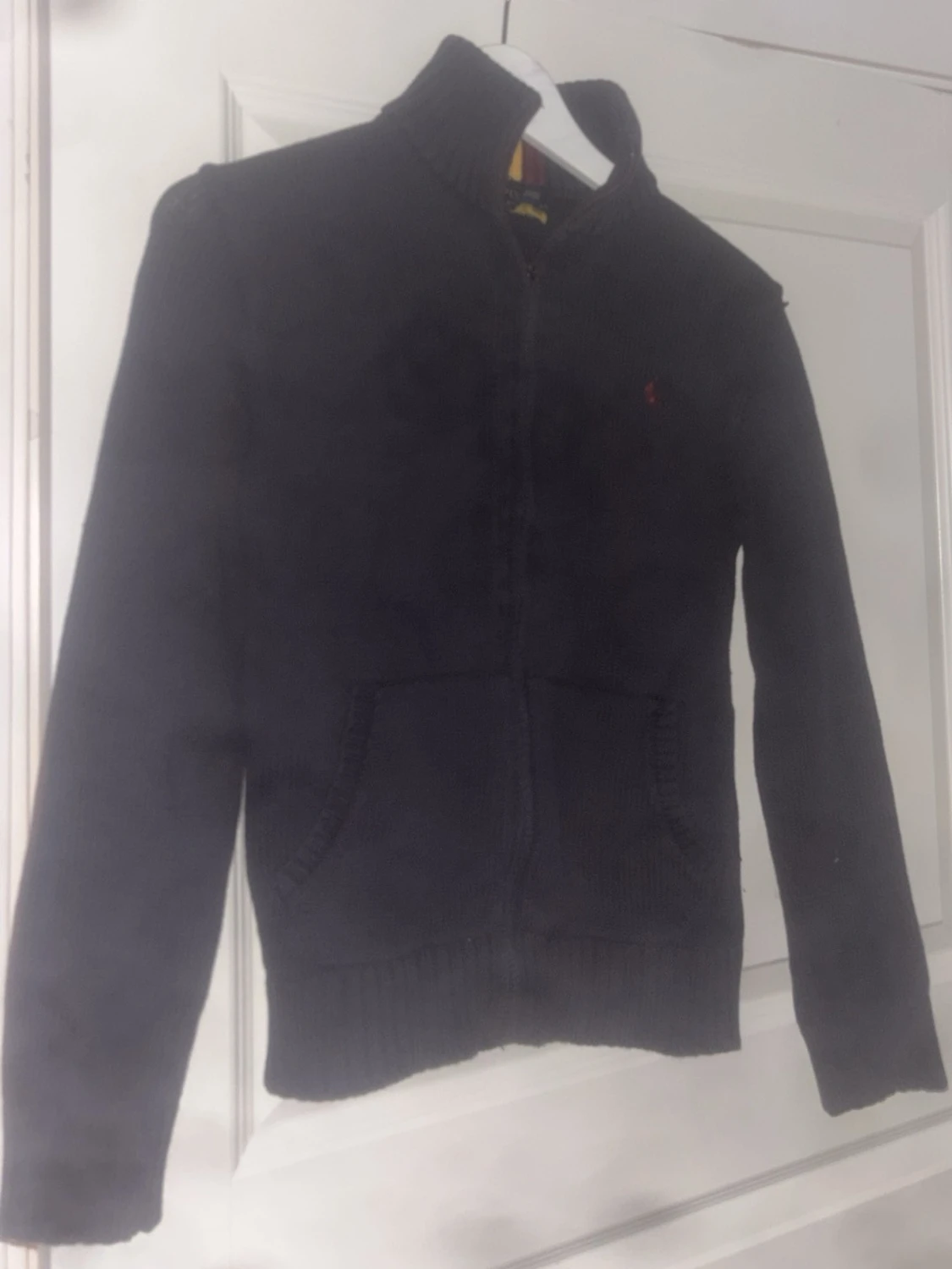 Mörkblå stickad ziptröja Polo Ralph Lauren kolla beskrivningen 