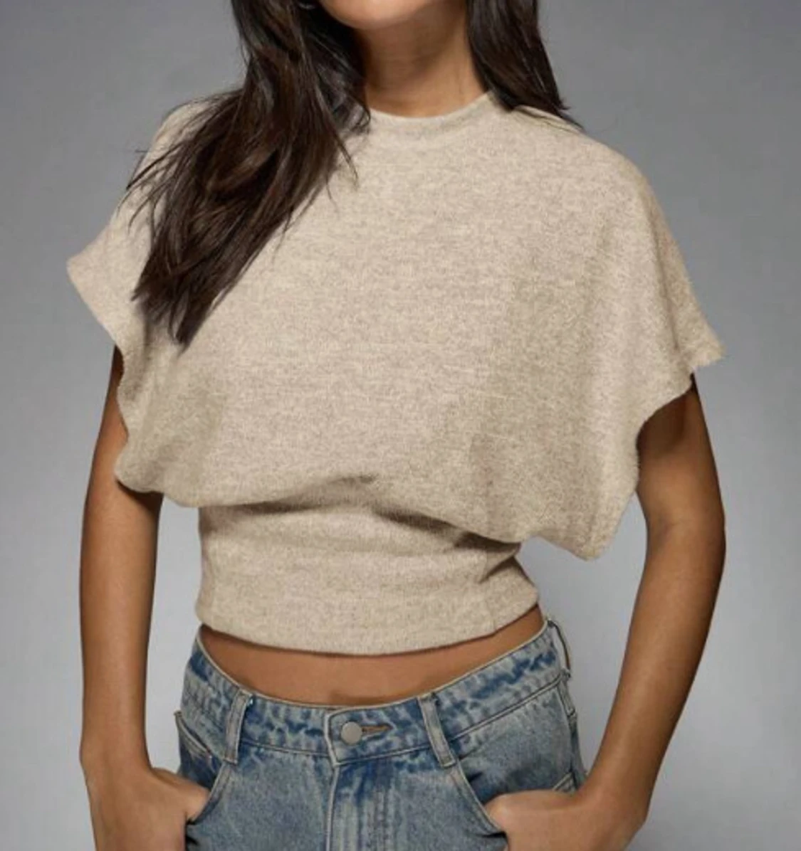 Beige stickad topp från missguided