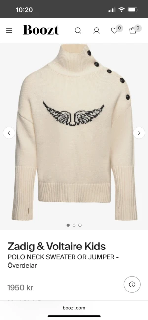 Vit polotröja från Zadig & Voltaire Kids - Snygg polotröja i vit stickad ull från Zadig & Voltaire Kids med svart vingmönster framtill. 