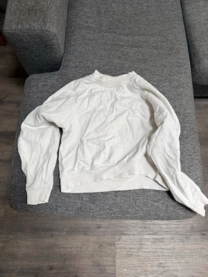 Vit basic sweatshirt - En enkel vit sweatshirt med rund hals och långa ärmar. Tröjan har ribbade muddar vid ärmslut och nederkant. Från Gina Tricot i storlek S men passar även xs.