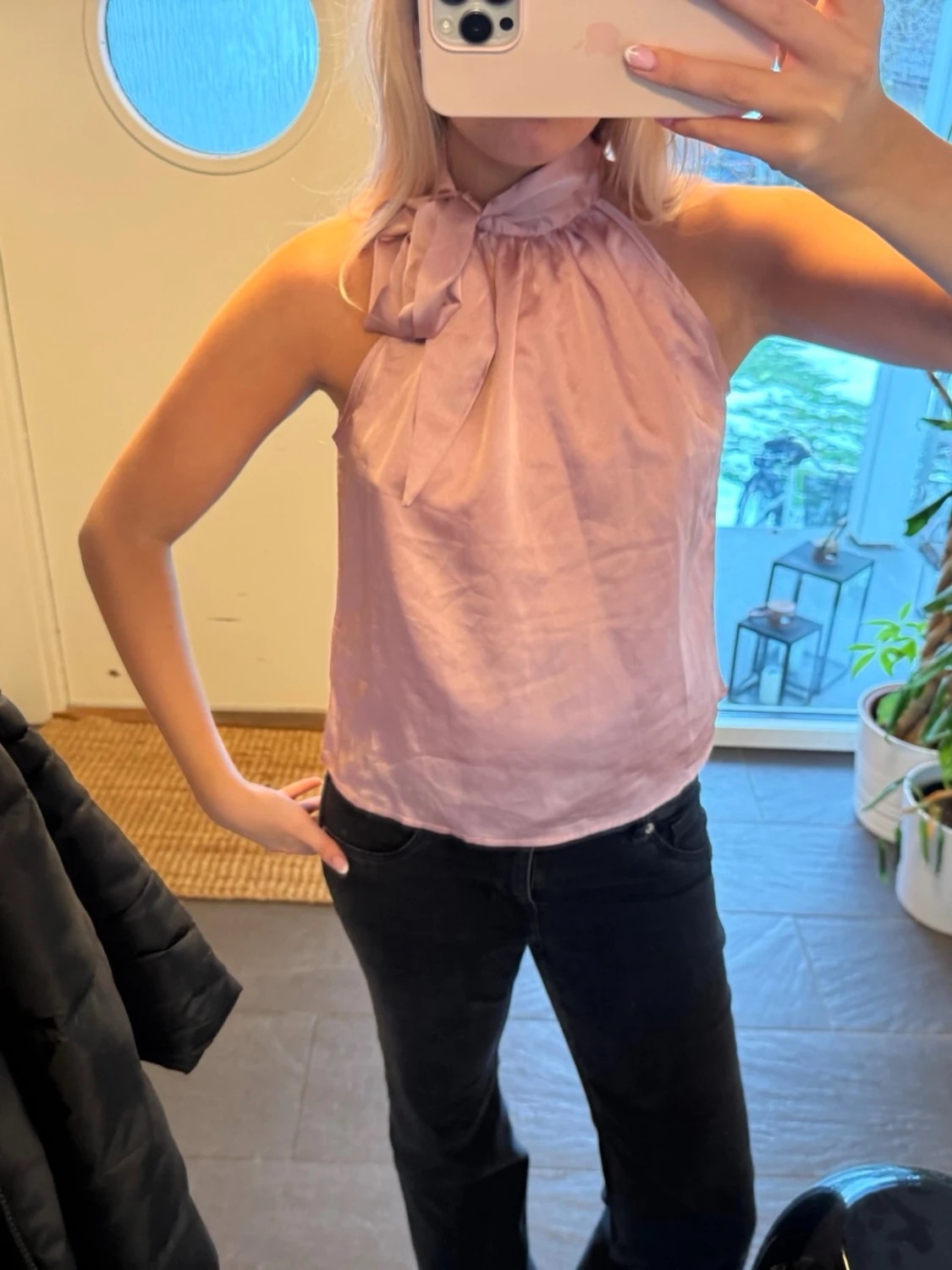 Rosa halterneck topp med rosett - 2