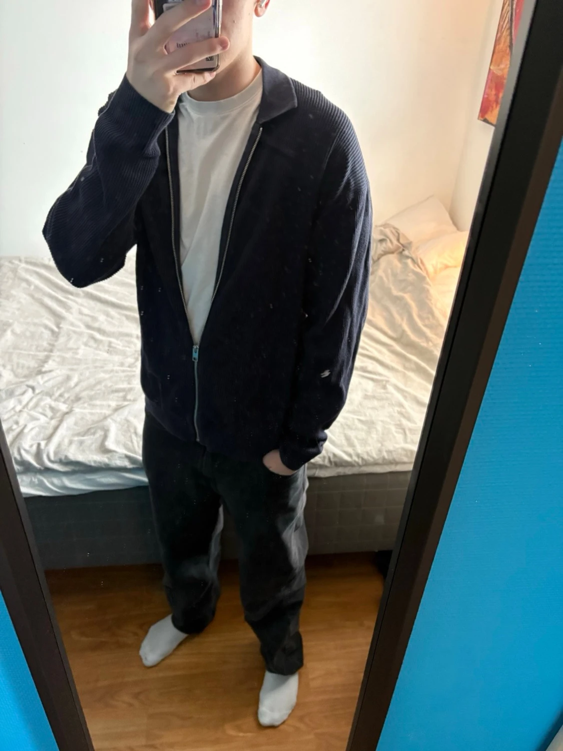 Mörkblå zip tröja