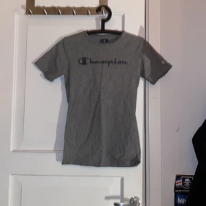 Grå Champion t-shirt med logga - Snygg grå t-shirt från Champion med klassisk logga tryckt över bröstet och liten logga på ärmen. Modellen är normal i passformen och har rund hals samt korta ärmar. Perfekt för dig som gillar enkel och sportig stil.