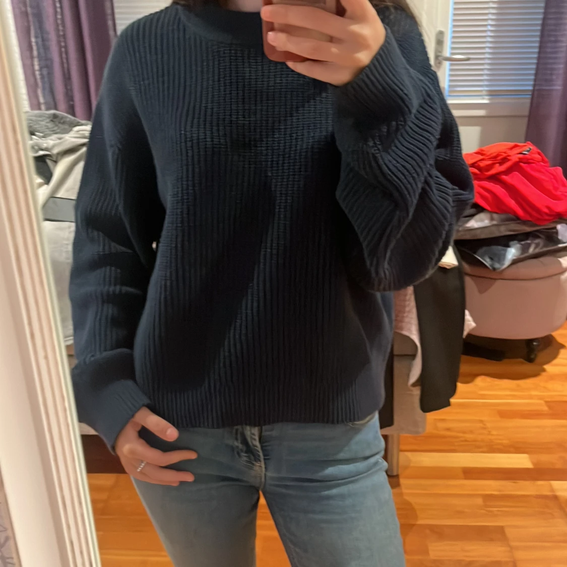 Mörkblå stickad tröja från H&M - 1