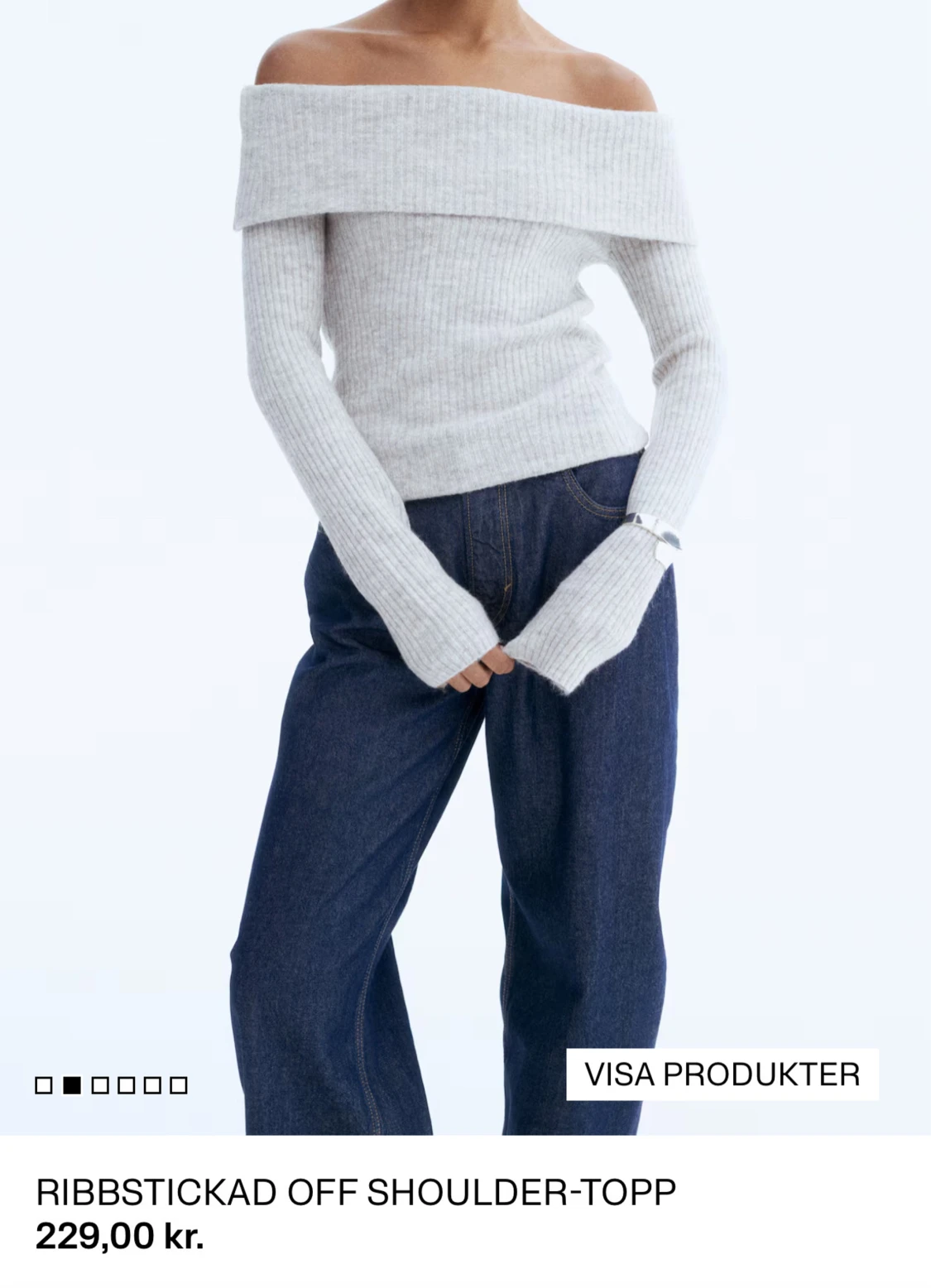 Grå ribbstickad offshoulder-tröja H&M - 2