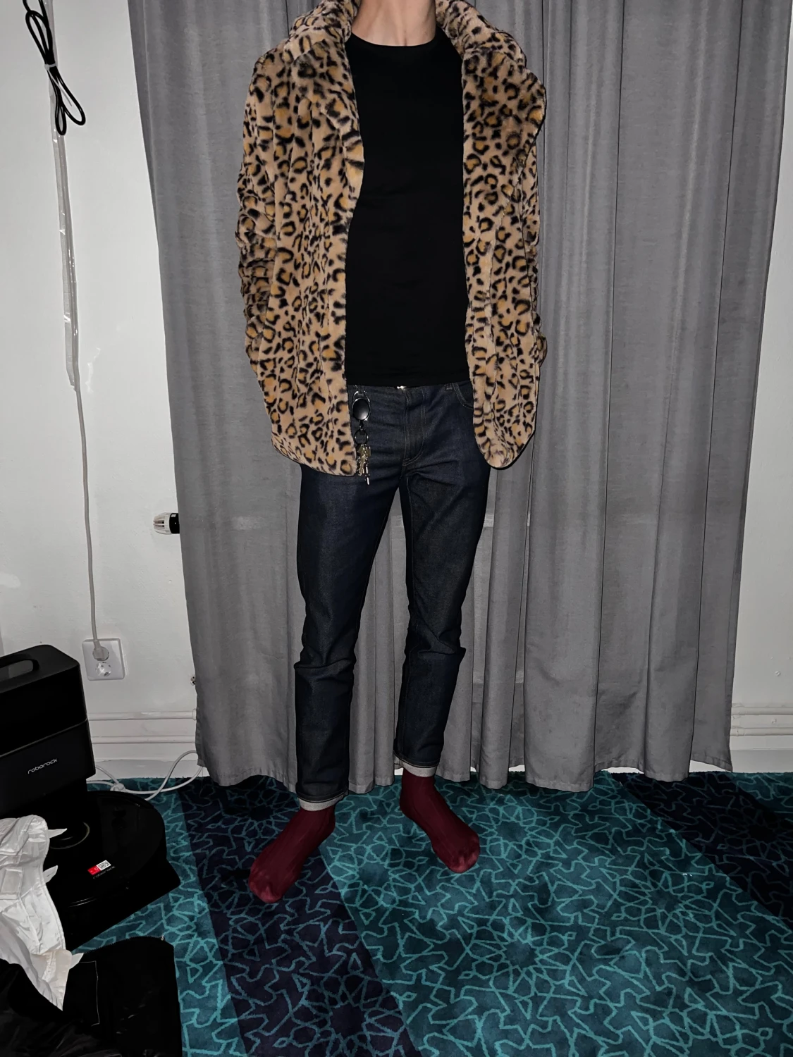 Leopardmönstrad pälsjacka - 1