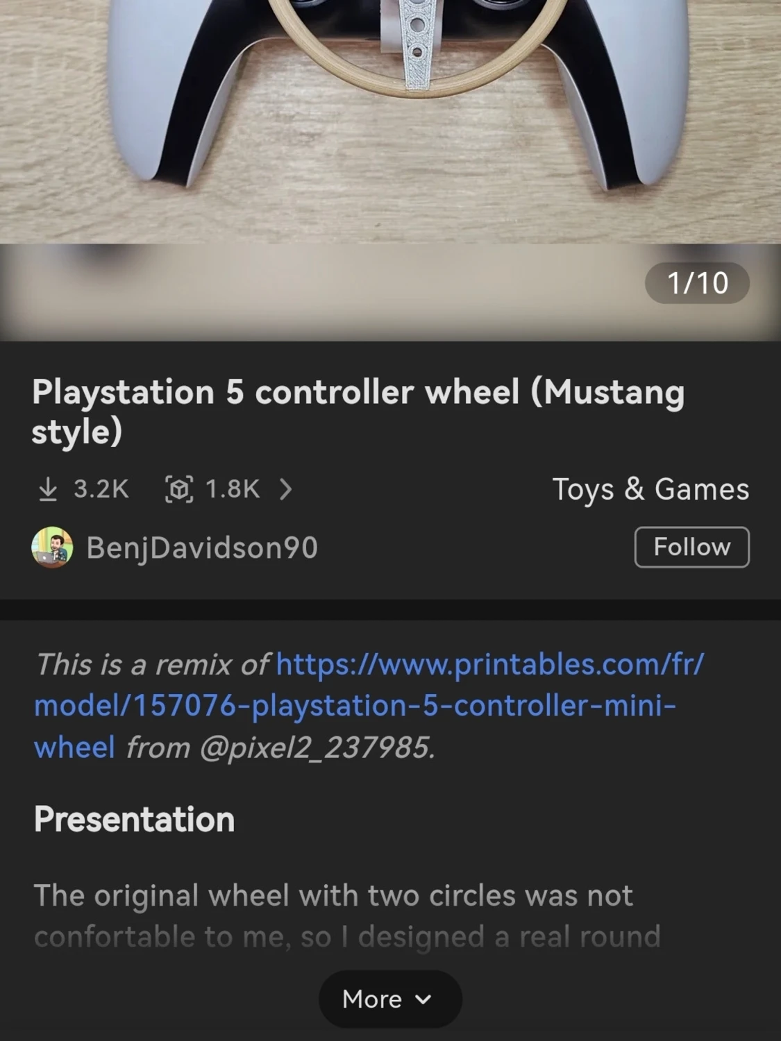 Playstation 5 Controller Wheel (Mustang Style)