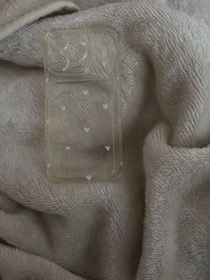 Mobilskal  - Jag säljer ett genomskinligt skal med hjärtan på, då det inte kommer till användning hos mig, mobilskalet passar till en iPhone 15 pro 