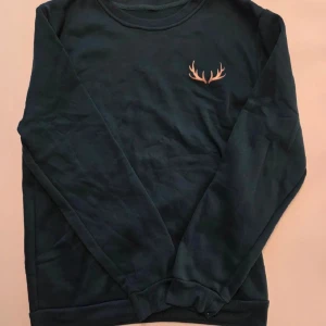 Mörkgrön sweatshirt med tryck - Säljer en mörkgrön sweatshirt. Tröjan har rund halsringning och långa ärmar. Jättebra material, aldrig använd med okänd märke från shein