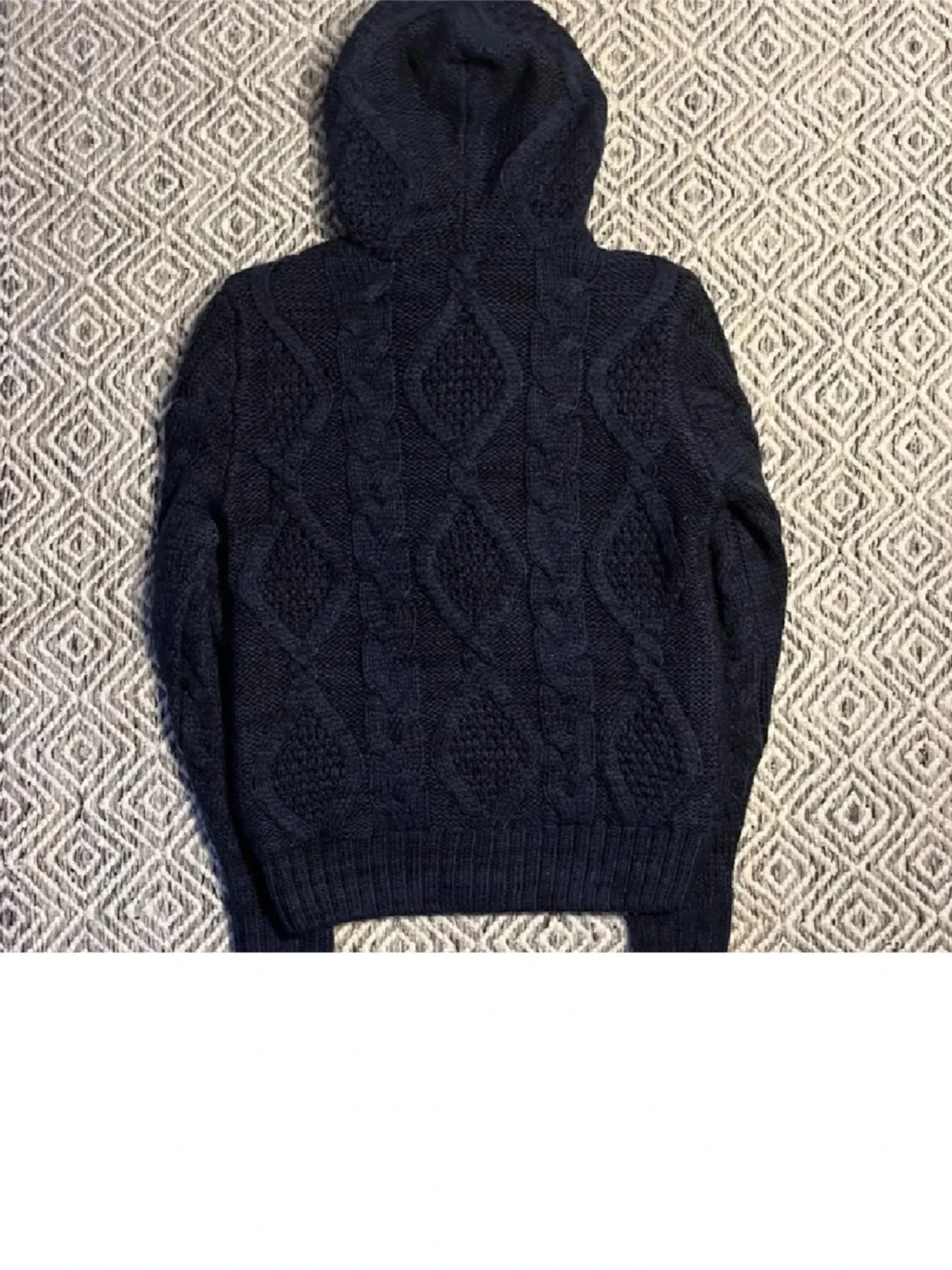 Mörkblå stickad hoodie med dragkedja - 1