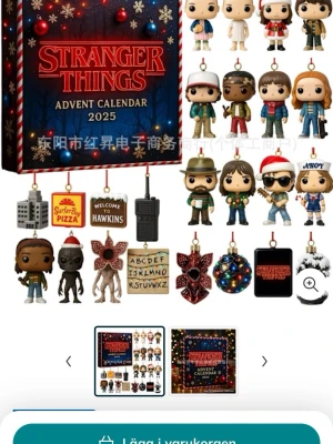 Stranger Things figurer  - Det är då olika karaktärer/gubbar från stranger things som man kan hänga upp. Man betalar ett pris och får tre karaktärer samt band som man hänger dom med som txe en handväska eller ryggsäck🧇🩸🩸