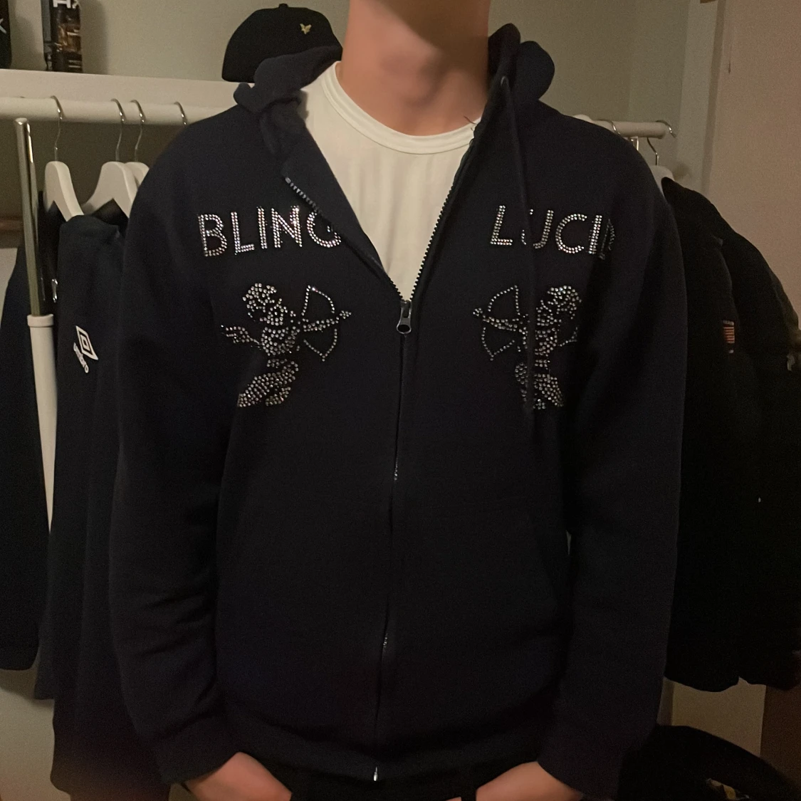 Mörkblå Bling Lucid hoodie med strass