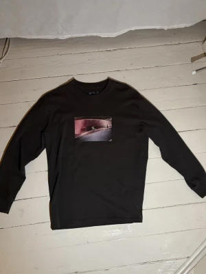 Polar långärmad t shirt - Långärmad grön polar t shirt med tryck fram och bak, olivgrön färg, bra skick 