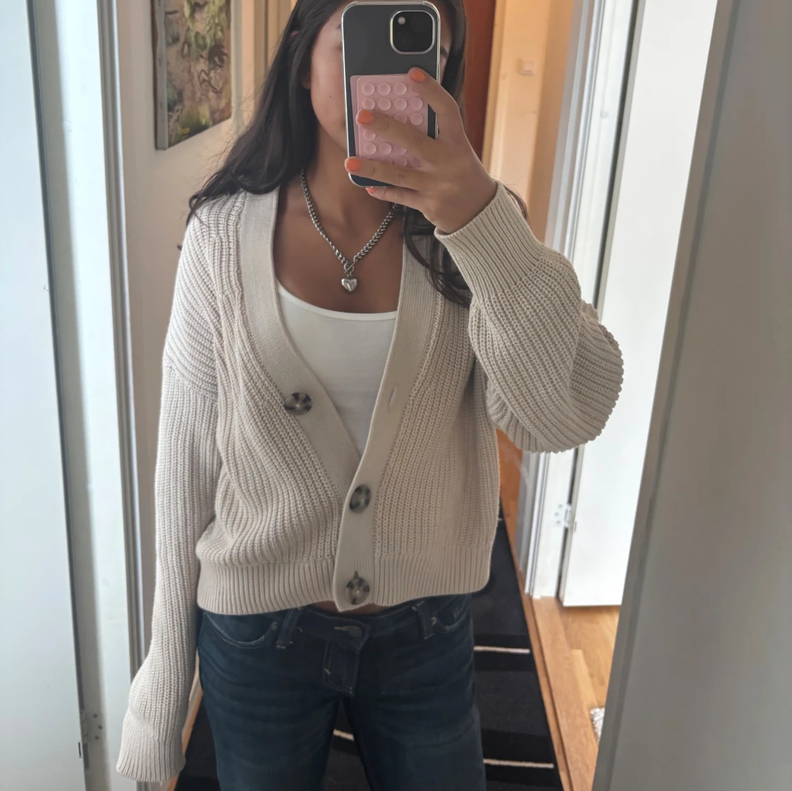 Beige stickad kofta  - 1