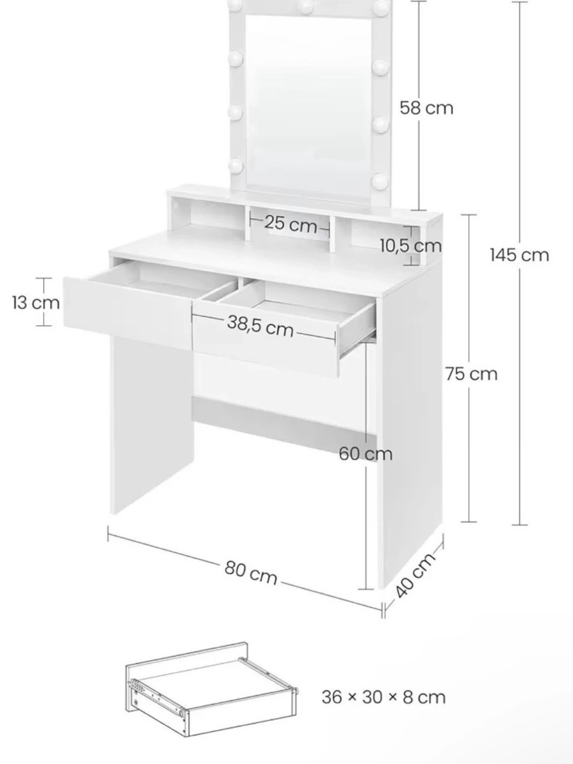 Sminkspegel med LED-belysning och bord - 6