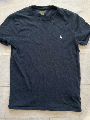 Mörkgrå t-shirt från Polo Ralph Lauren - Snygg mörkgrå t-shirt från Polo Ralph Lauren med klassisk vit logobrodyr på bröstet. Modellen är slim fit och är storlek S. Tillverkad i  bomull. 