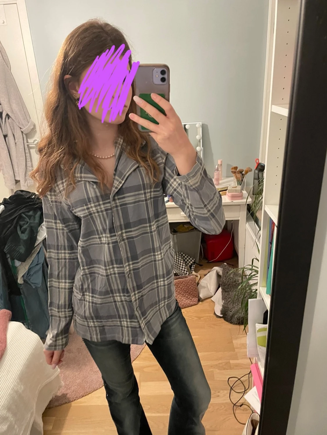 Grå rutig skjorta i bomull